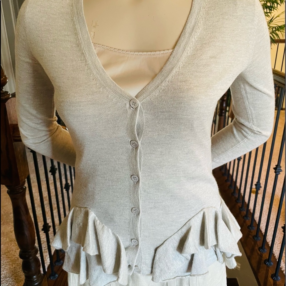 NWOT Saks Fifth Avenue Ruffle Cardigan Sweater S